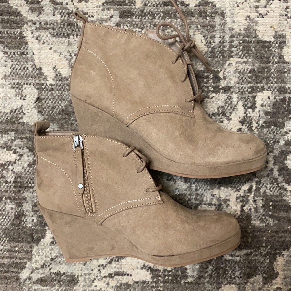 Tan wedge heels